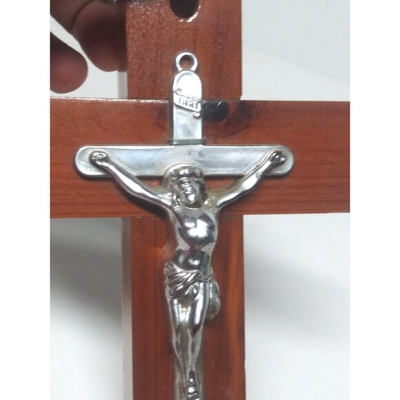 Handmade Wall Cross Wood w/silver Crucifix Home Wall Decor religious Catholic - Picture 5 of 10